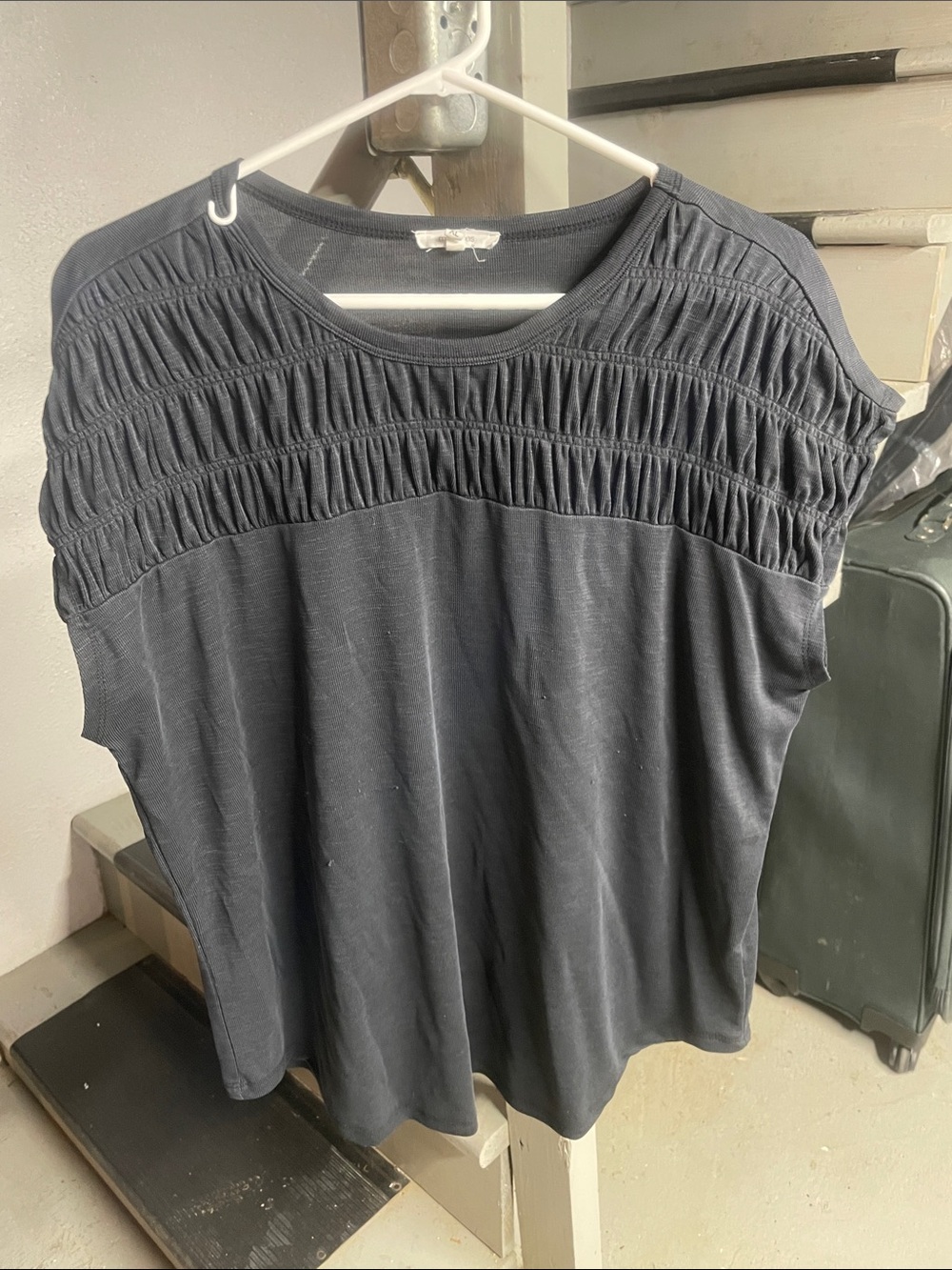 Maurices Black Short Sleeve Top with Smocked Yoke